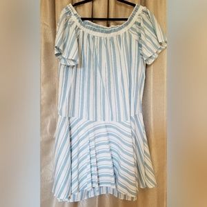 Plus Size Fashion...Stripe Blue White Flare Dress